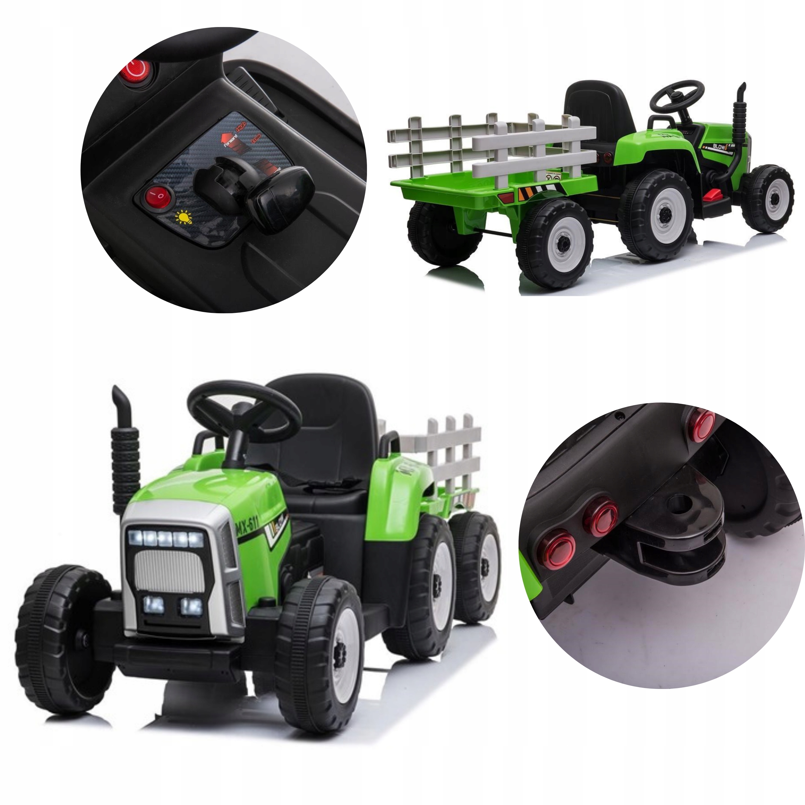 Traktorek Jeździk Na Akumulator Z Przyczepką Dla Dzieci Pilot Bezpieczeńst
