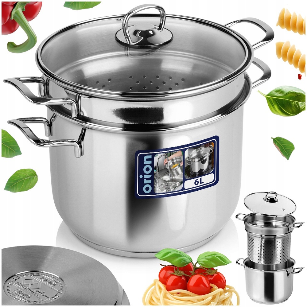 Hrniec Na Varenie Cestovín, zeleniny, špargľa s hlbokým sitkom 6L