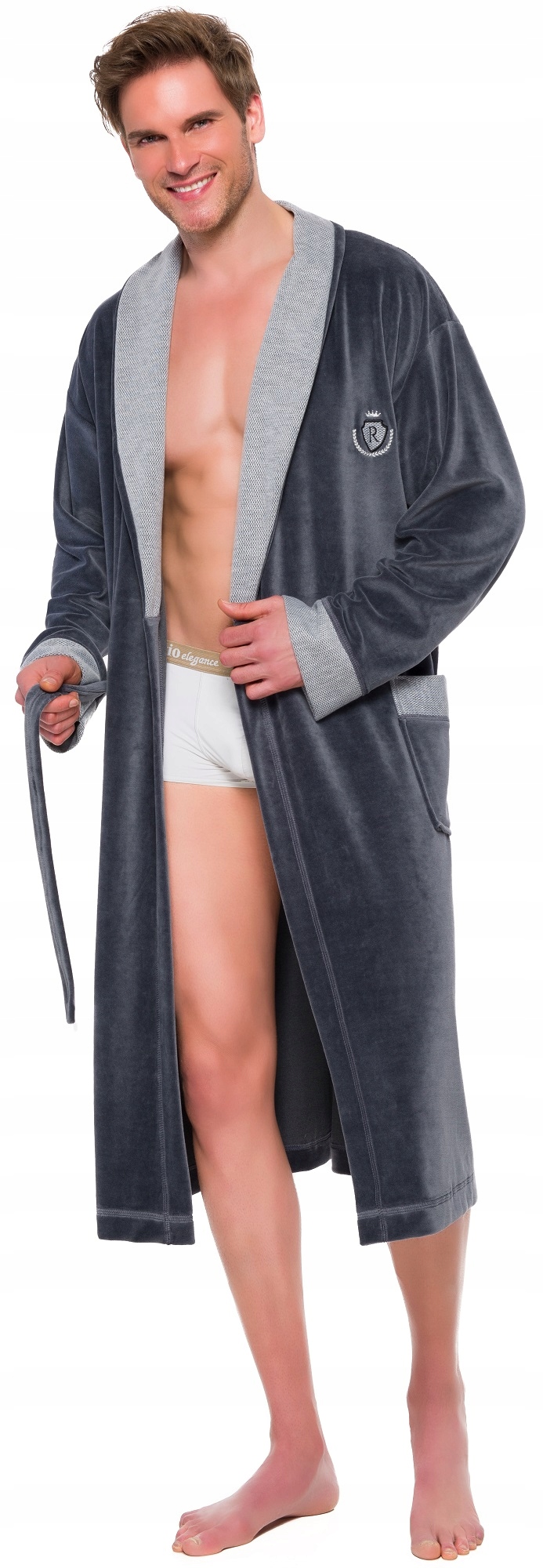 DŁUGI WELUROWY SZLAFROK MĘSKI - KOŁNIERZ L Wzór dominujący inny wzór