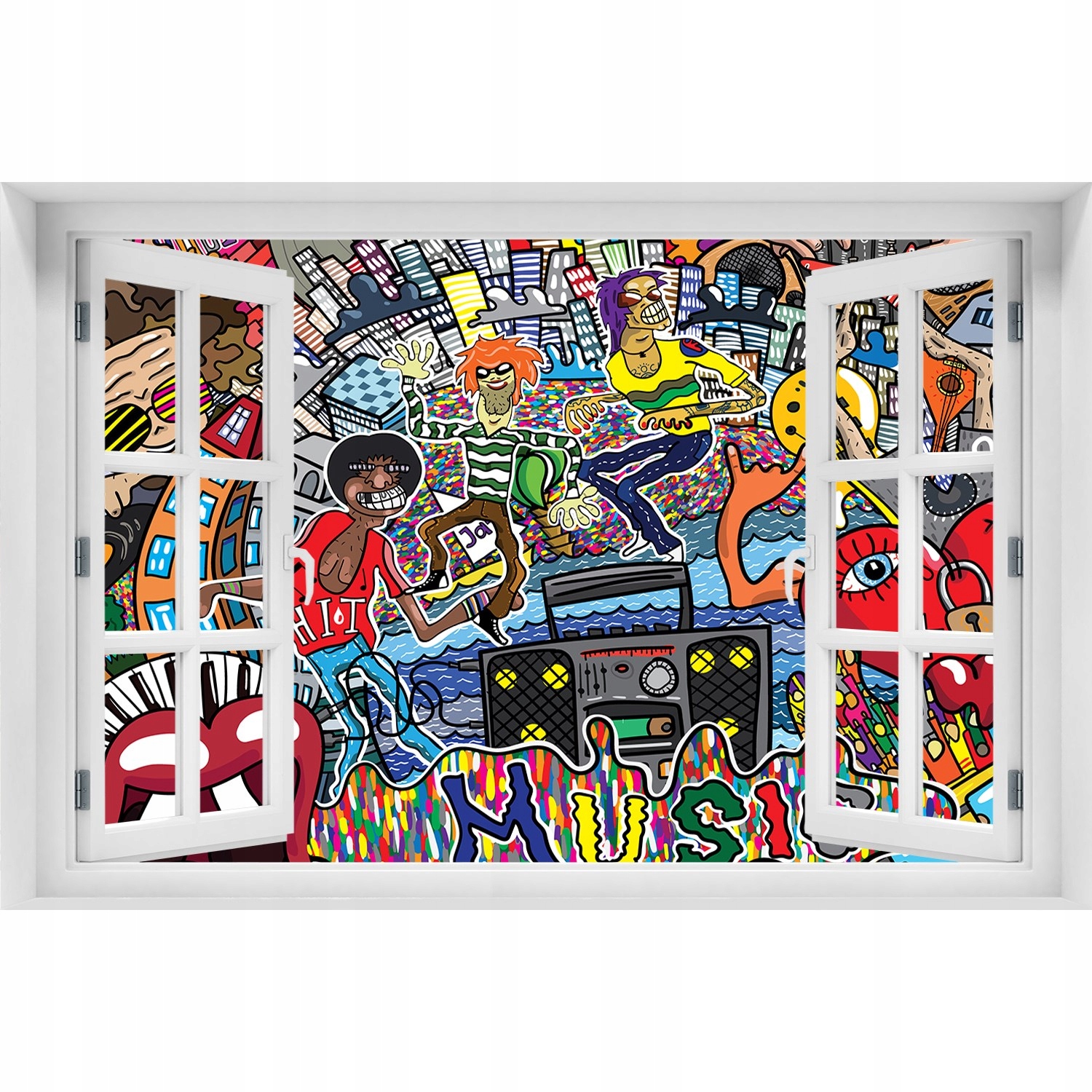 

3D Okno Naklejka na ścianę Muzyczny kolaż 150x100