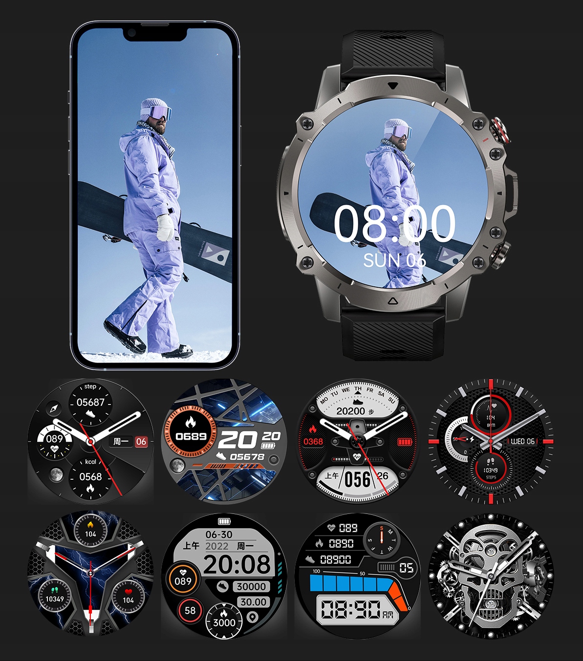 SMARTWATCH ZEGAREK AMOLED MĘSKI SPORT PULS ROZMOWY SMART WATCH WODOODPORNY Szkiełko mineralne