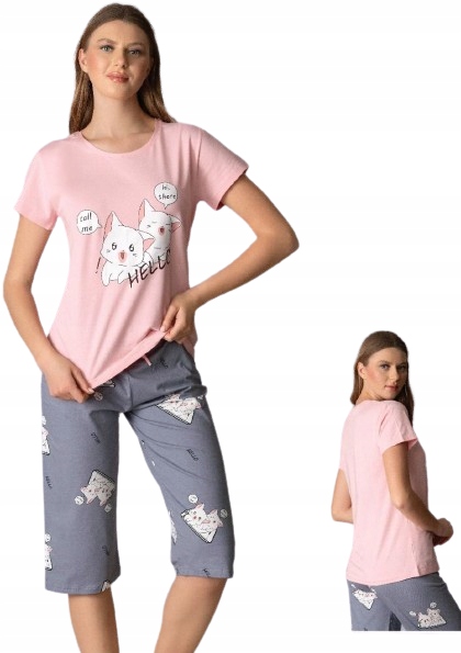 Zábavné Pyžamo Kočky Hi There Call Me Růžové Tričko Rybářky S Kočkami M