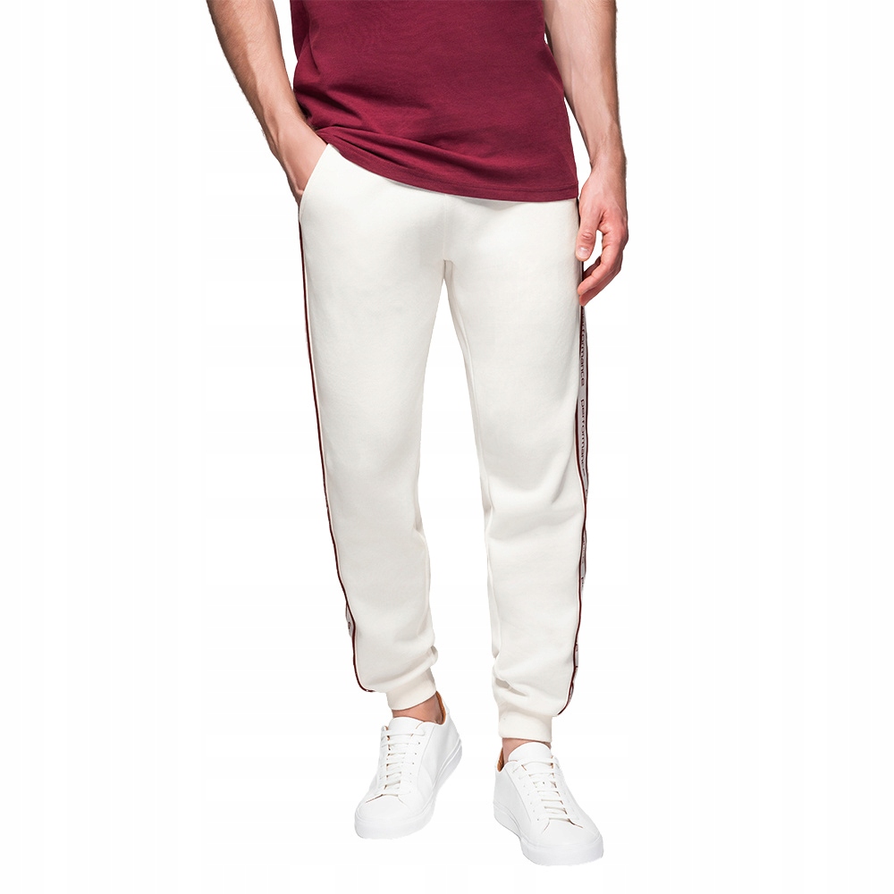 Pánské sportovní jogger kalhoty s lampasy krémové V2 OM-PASK-0284 XXL