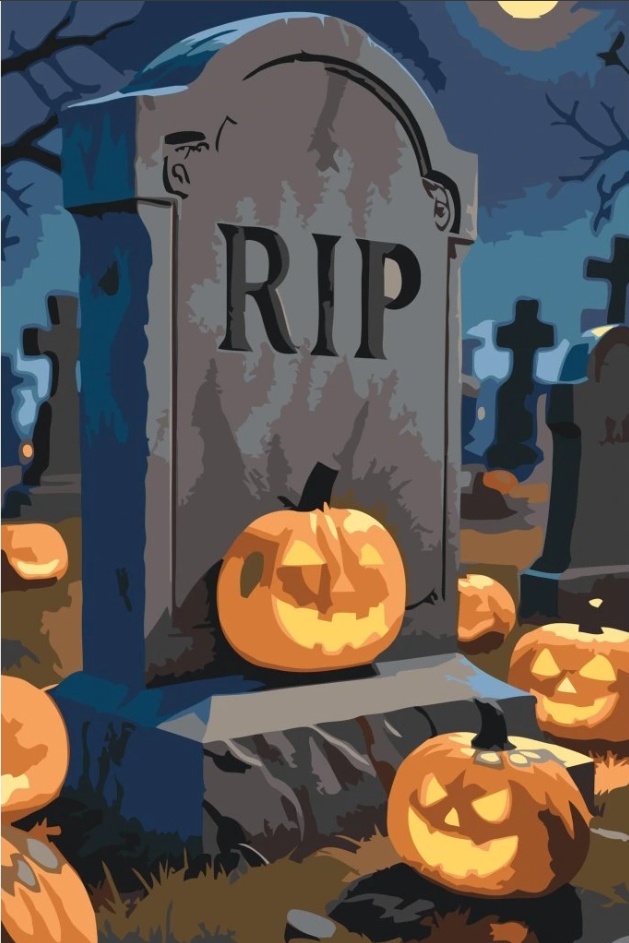 Diamantová výšivka Halloween Dýně Netopýří hřbitov Čtverce 40x60 cm