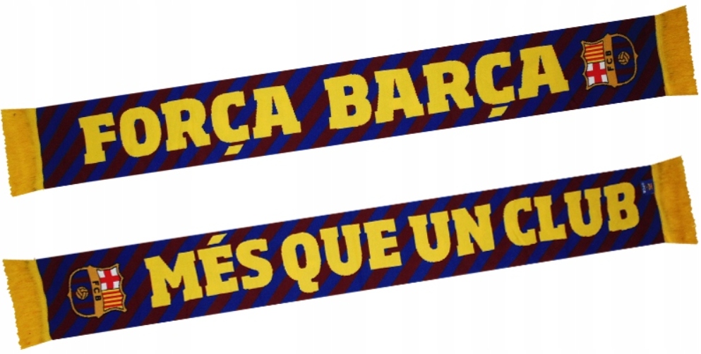 Dwustronny licencjonowany szalik kibica fana Fc Barcelona 140 x 18 cm