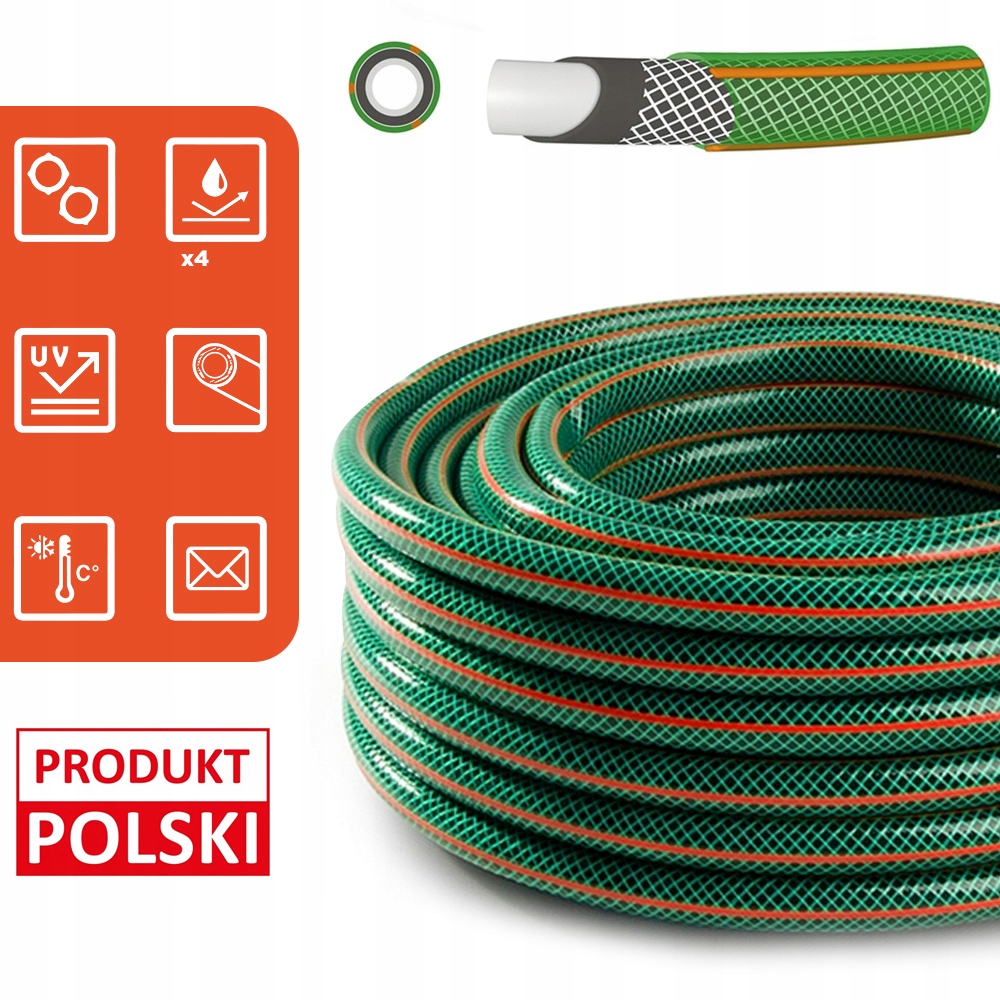 WĄŻ OGRODOWY GUMOWY 3/4" 50m 4 WARSTWOWY ZBROJONY POLSKA PRODUKCJA Marka inna