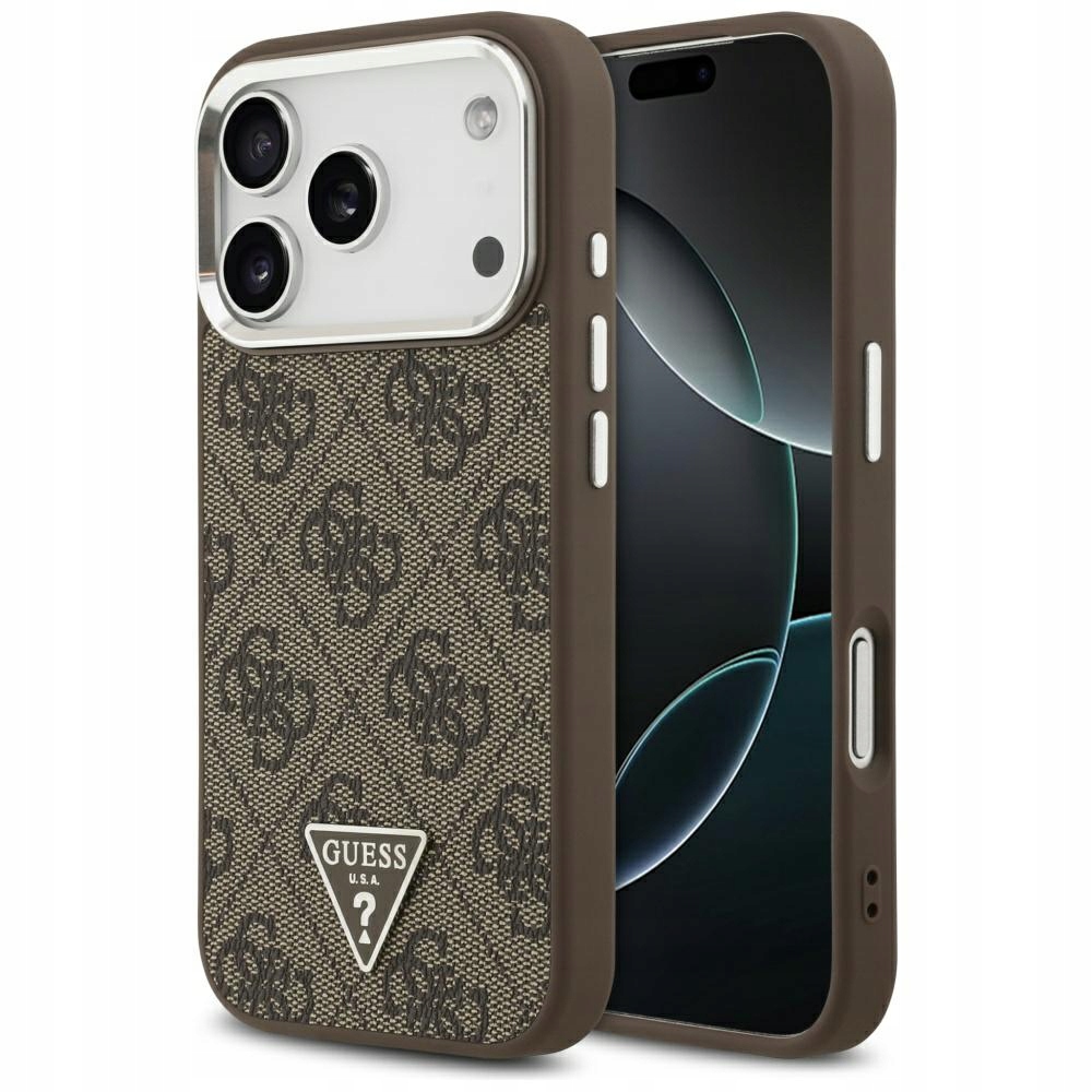Pouzdro Guess 4G Triangle Logo MagSafe pro iPhone 17 Pro bronzově stříbrné