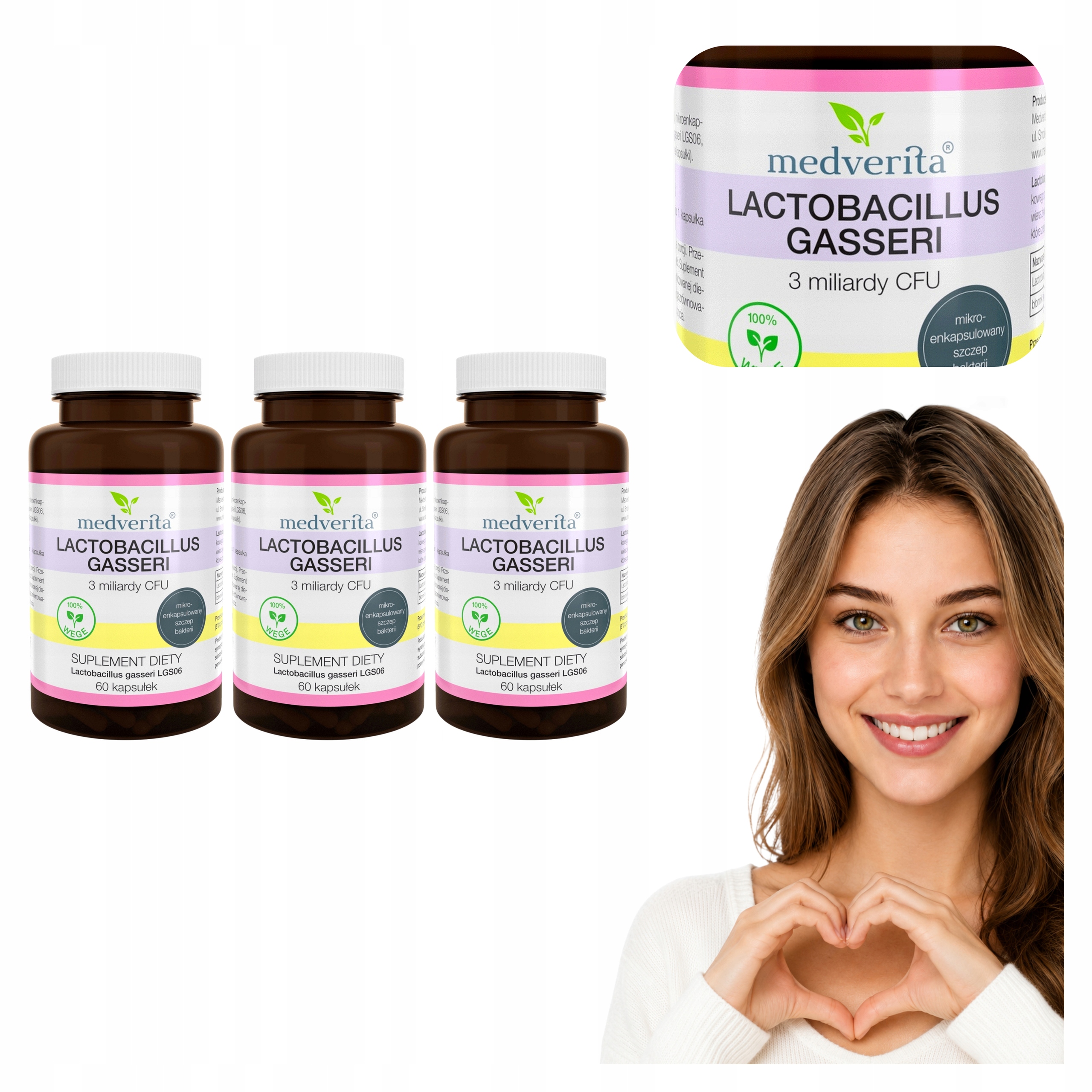 3x Medverita Lactobacillus Gasseri 3 Miliardy Cfu Probiotyk Szczep 60 kaps.