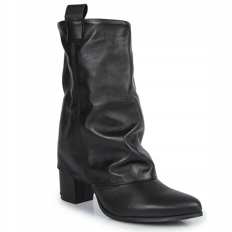 Exquisite 1546 Kotníkové Boty Kozačky Sloupek Kůže Lico Černé 37