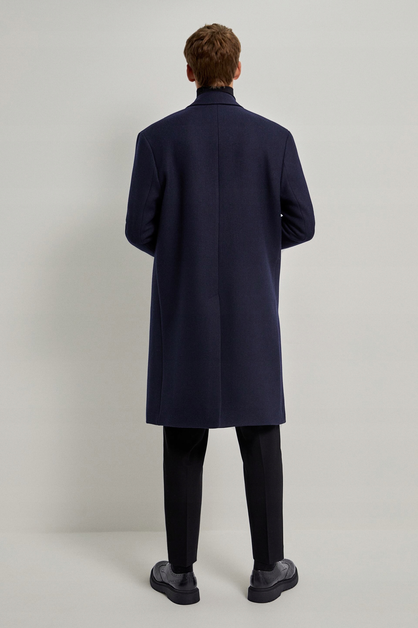 ZARA MAN PROSTY PŁASZCZ CIEMNY GRANAT WEŁNA L Rozmiar L