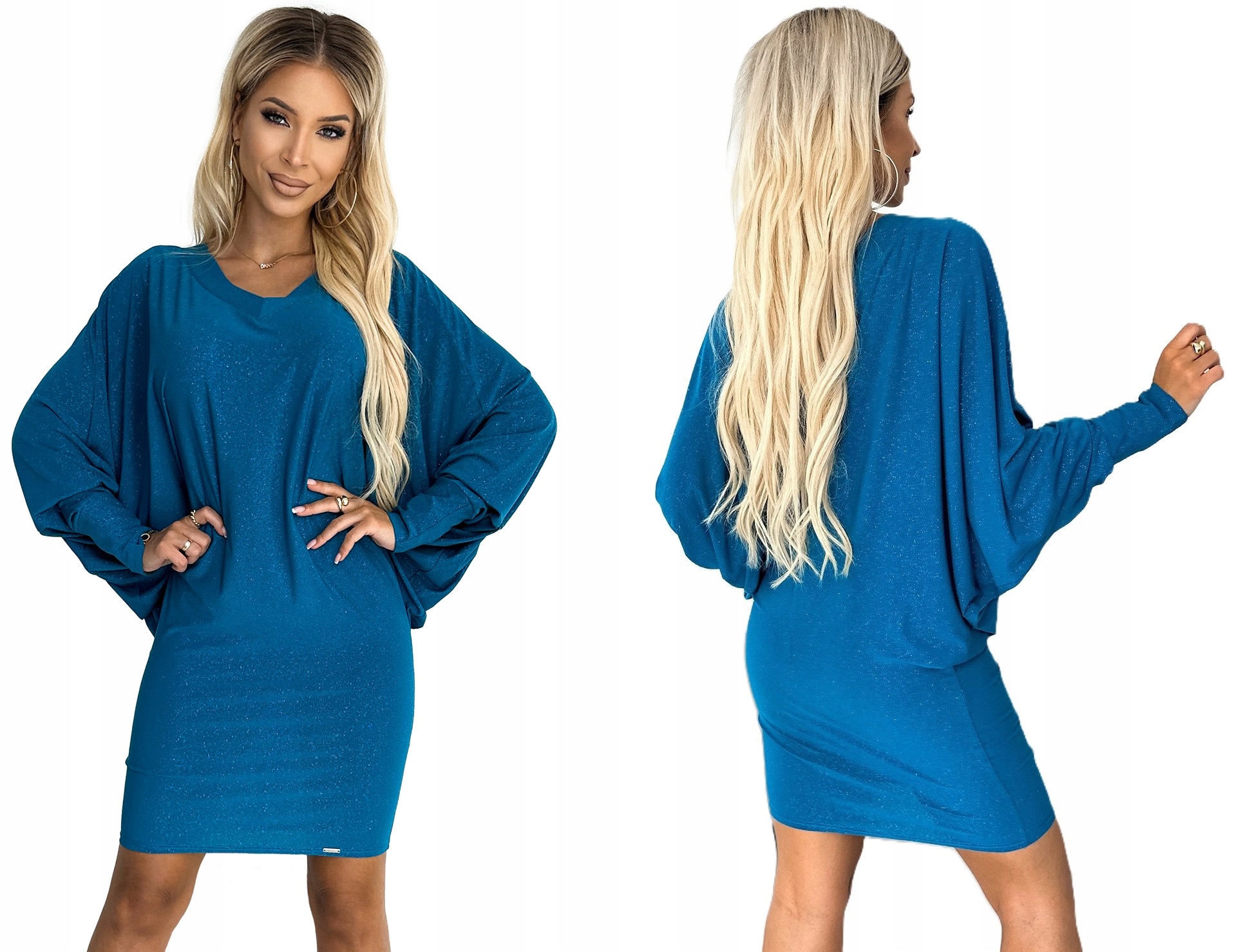 Silvestrovské Šaty Netopýr Volný Mořský Se Třpytkami L/XL