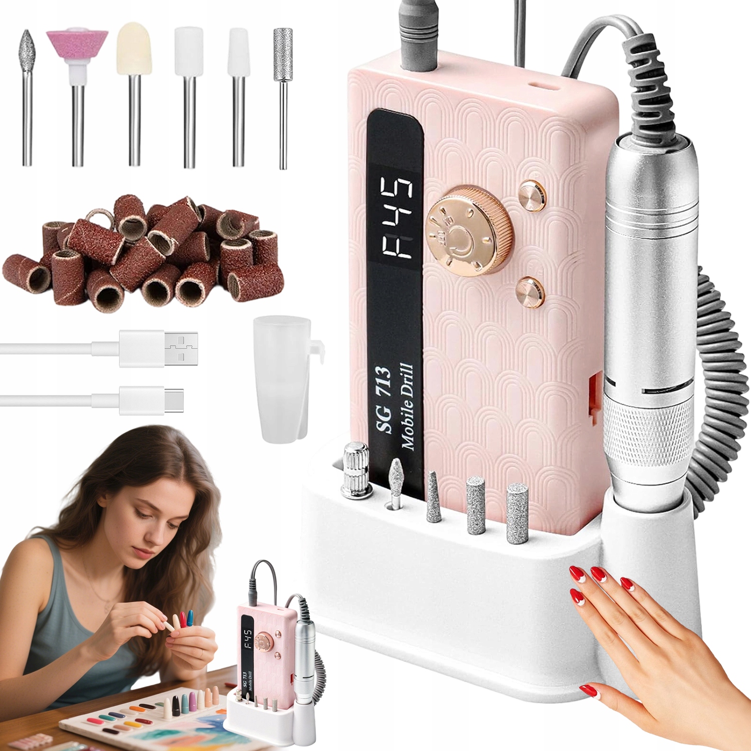 Bruska Na Nehty Manikúra Pedikúra 36W Profesionální Výkonná Sada Fréz