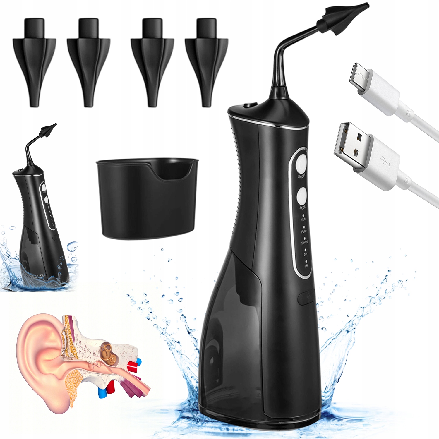 Irygator Do Czyszczenia Uszu Elektryczny 300ML Akumulator 700MAH 4 Tryby
