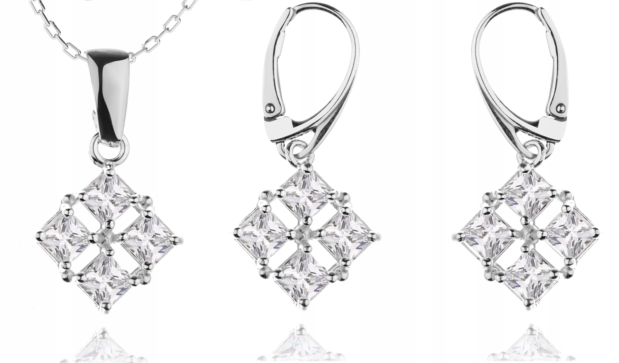 

Komplet Biżuterii Srebrne Kwadraty Z Cyrkoniami