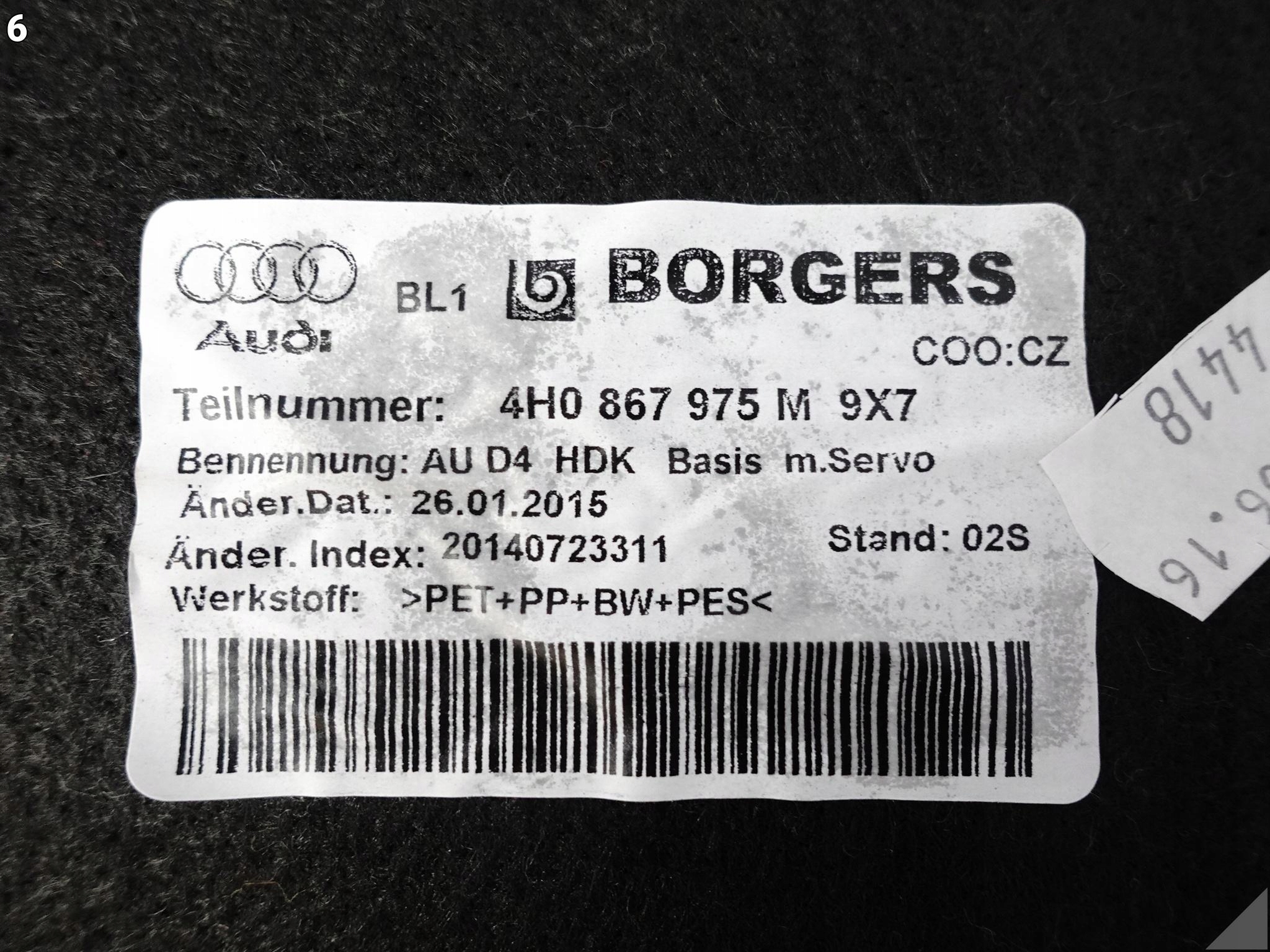 AUDI S8 A8 4H0 D4 LIFT 13-17 upholstery side bonnet boot rear part 9X7