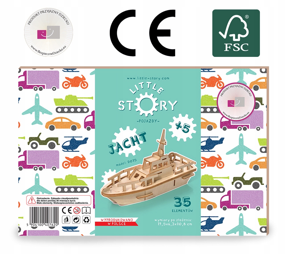 Little Story Drewniane Puzzle Model 3D - Jacht Liczba elementów 35