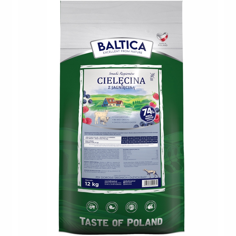 Baltica Sucha Karma dla Średnich Dużych Psów Cielęcina z Jagnięciną 12kg