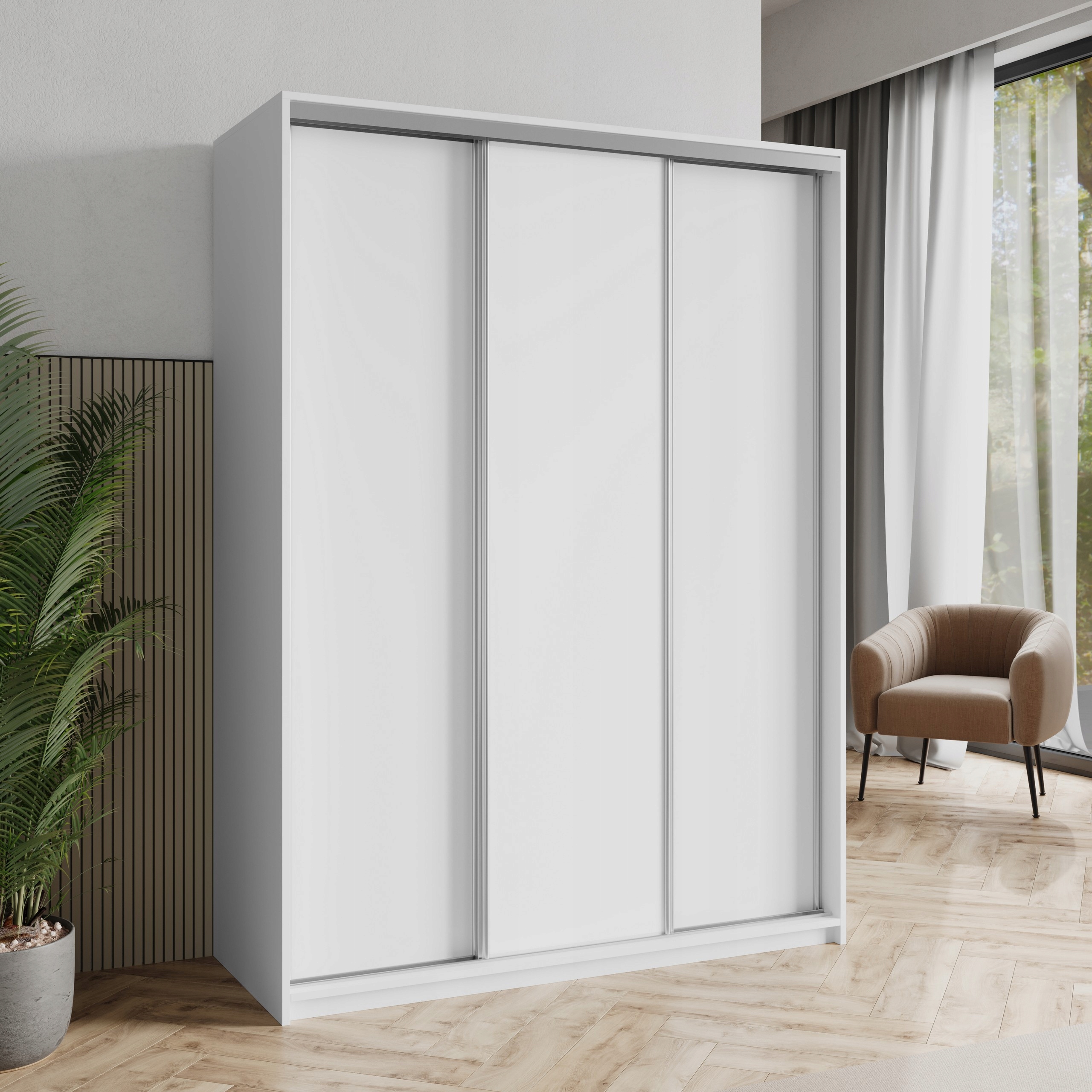 Skříň Třídveřová Nisse 150 cm Zásuvky Bílá Satén