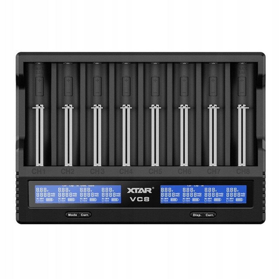 Nabíječka VC8 Xtar Li-ION/Ni-MH 8 kanálů Usb-c 18650 Aa Aaa 21700 R20 R14