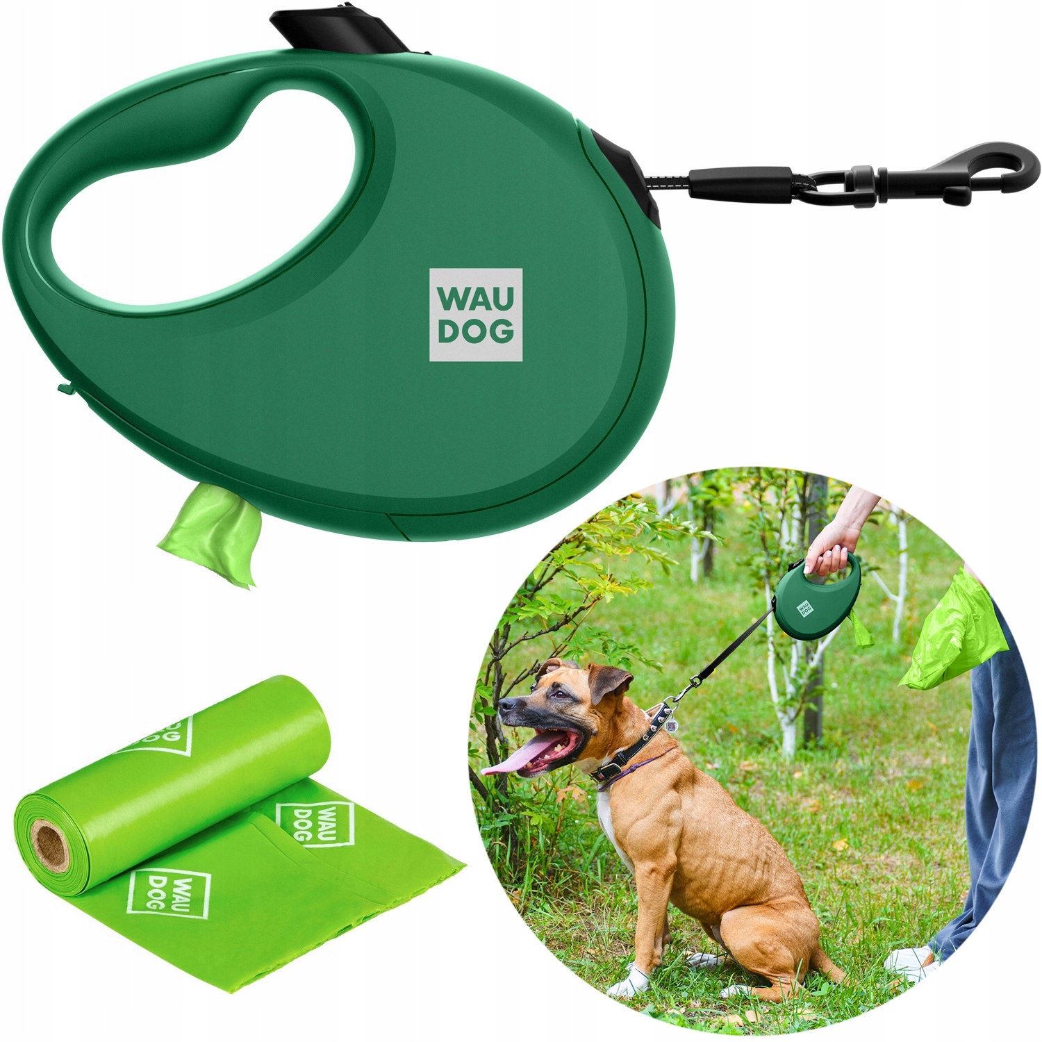 Levně Vodítko pro psa s pouzdrem na sáčky, odrazka, velikost L, do 40 kg