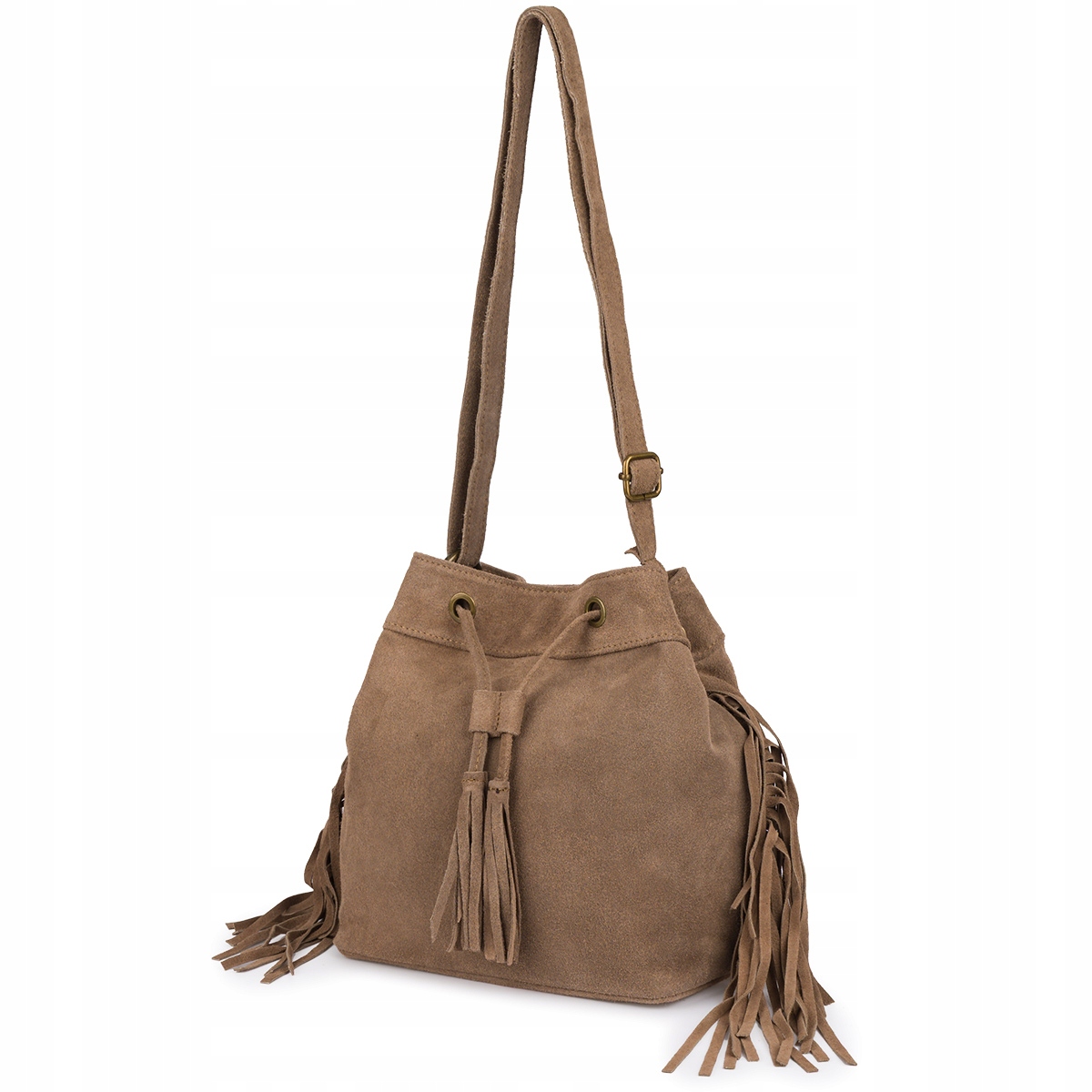 Dámská kožená kabelka semišová taška střapec italská kůže semiš přes rameno