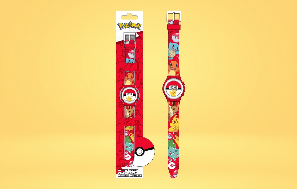 KIDS LICENSING LEKKI ZEGAREK ELEKTRONICZNY DLA DZIECI NA RĘKĘ POKEMON TIMER Szerokość paska 2 mm