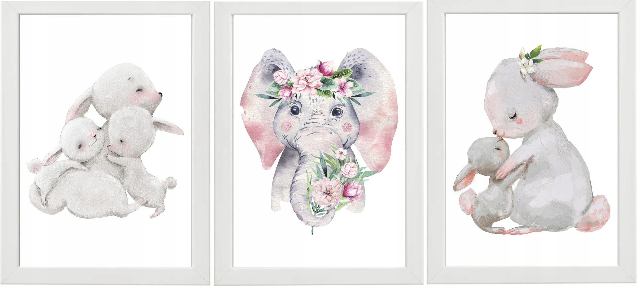 ZESTAW 3 OBRAZKI PLAKATY A4 króliczek słonik