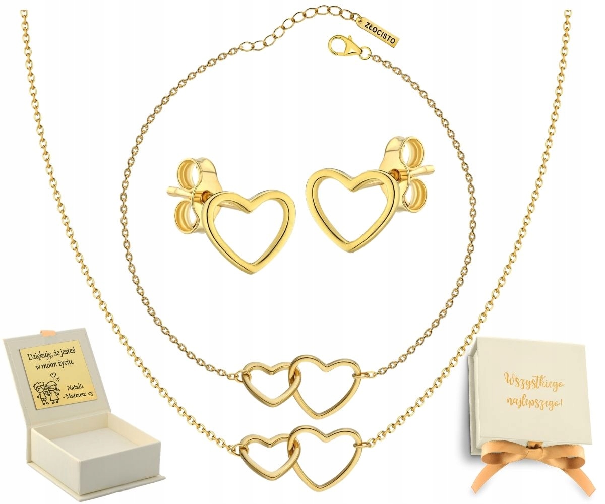 Bižuterie Komplet Pozlacený Set 925 Stříbro Klanovka Srdce Srdíčka