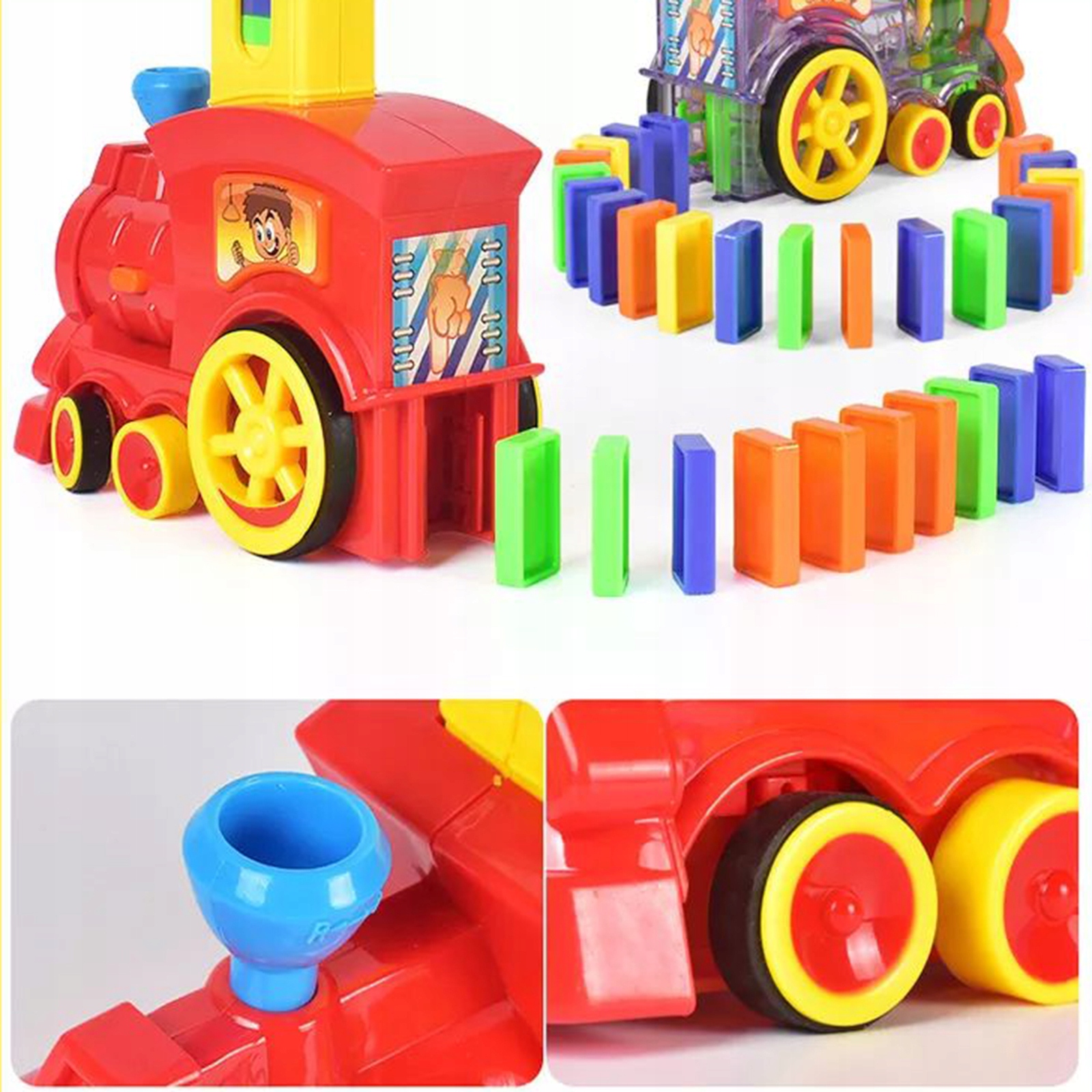 POCIĄG KOLEJKA DO UKŁADANIA DOMINO Z KLOCKAMI 60 Materiał Plastik