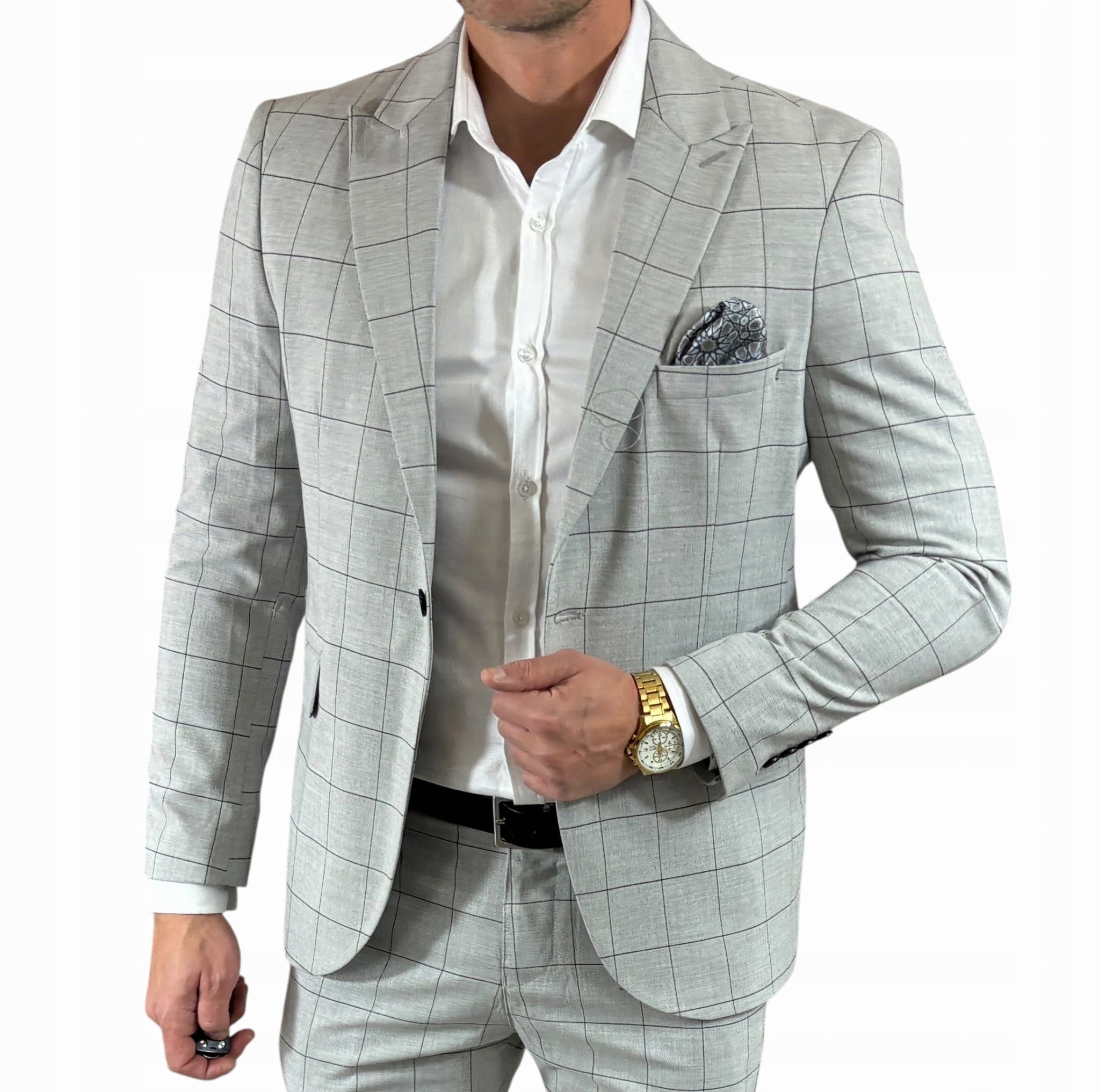 Sako Slim Elegantní Návštěvní Casual ke kalhotám Chino šedé s kr