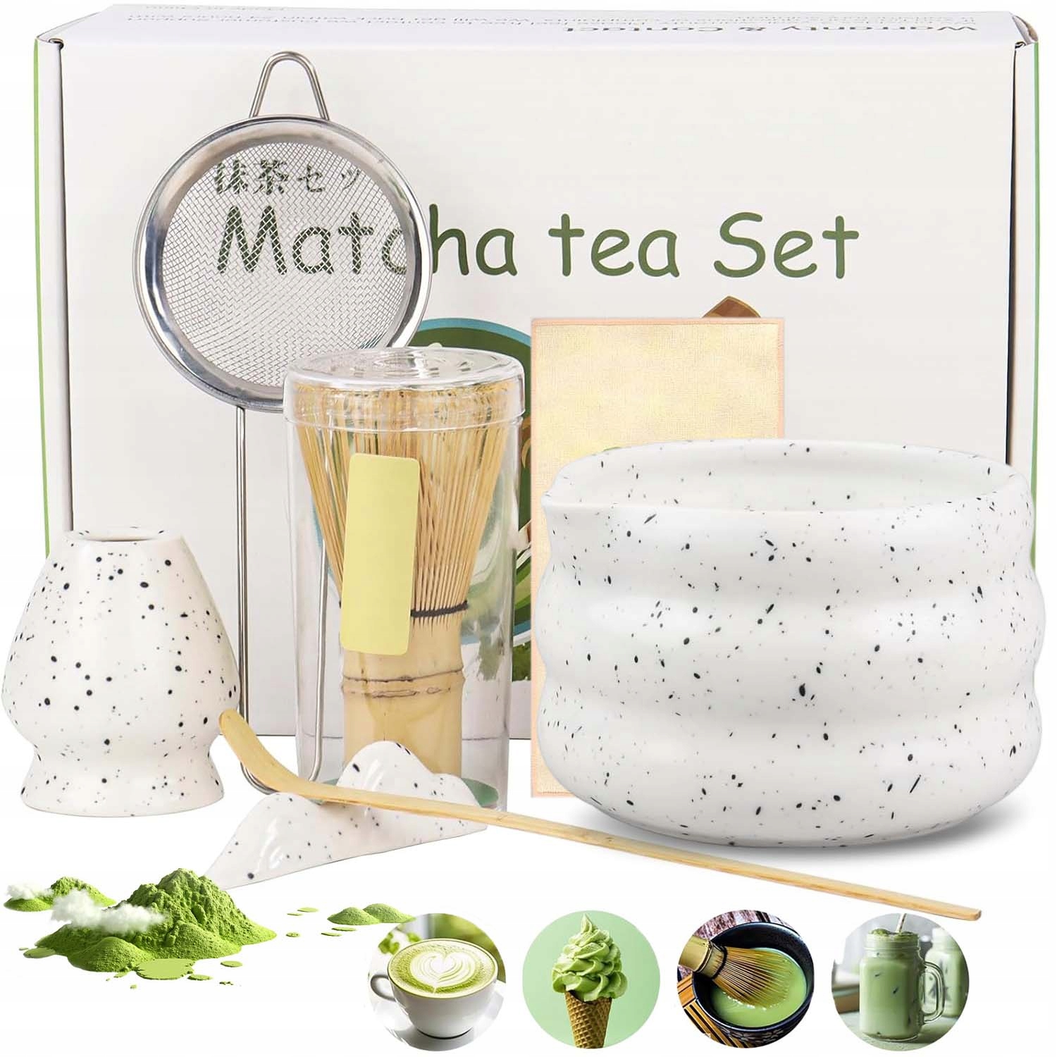 Levně 7 Ks Čajová Sada Matcha Miska Metlička Sítko Lžička Jako Dárek