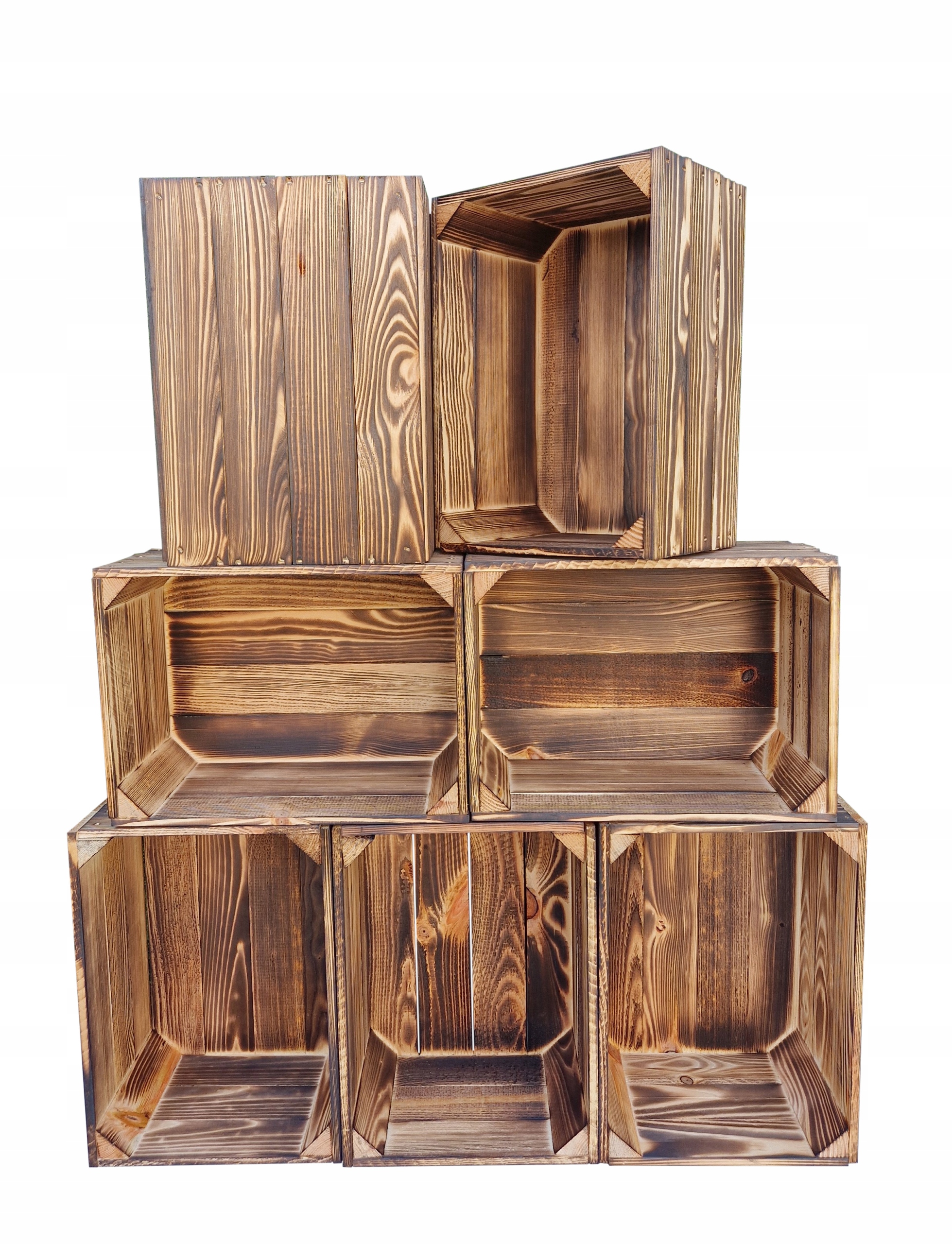 7 x Drevené Opaľované Krabice Loft Vintage Organizér 35x25x19 CM