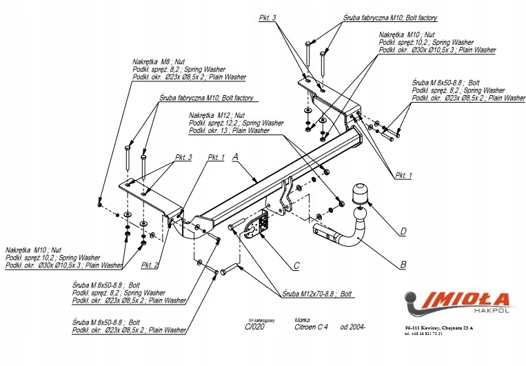 Hak holowniczy C/020 CITROEN C4 HATCHBACK 2004 - Numer katalogowy producenta C/020