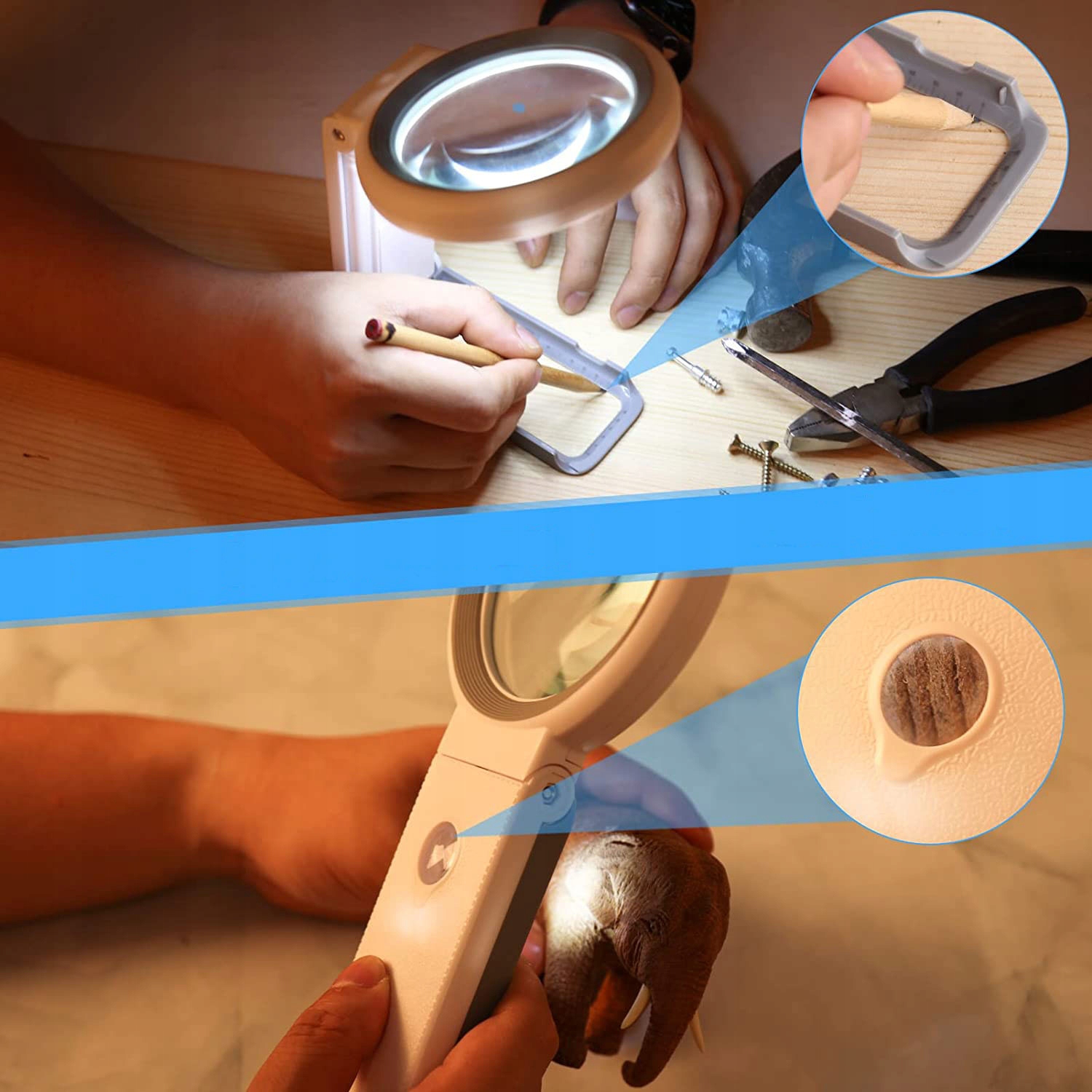 LUPA ZE ŚWIATŁEM I STOJAKIEM Z 18 LED, 10 X 30 X SKŁADANA LUPA DO CZYTANIA Maksymalne powiększenie 30 x