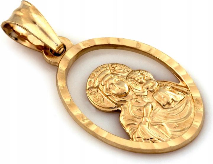 Zlatý oválný přívěsek 585 Panna Maria Čenstochovská přívěsek s módním vzorem