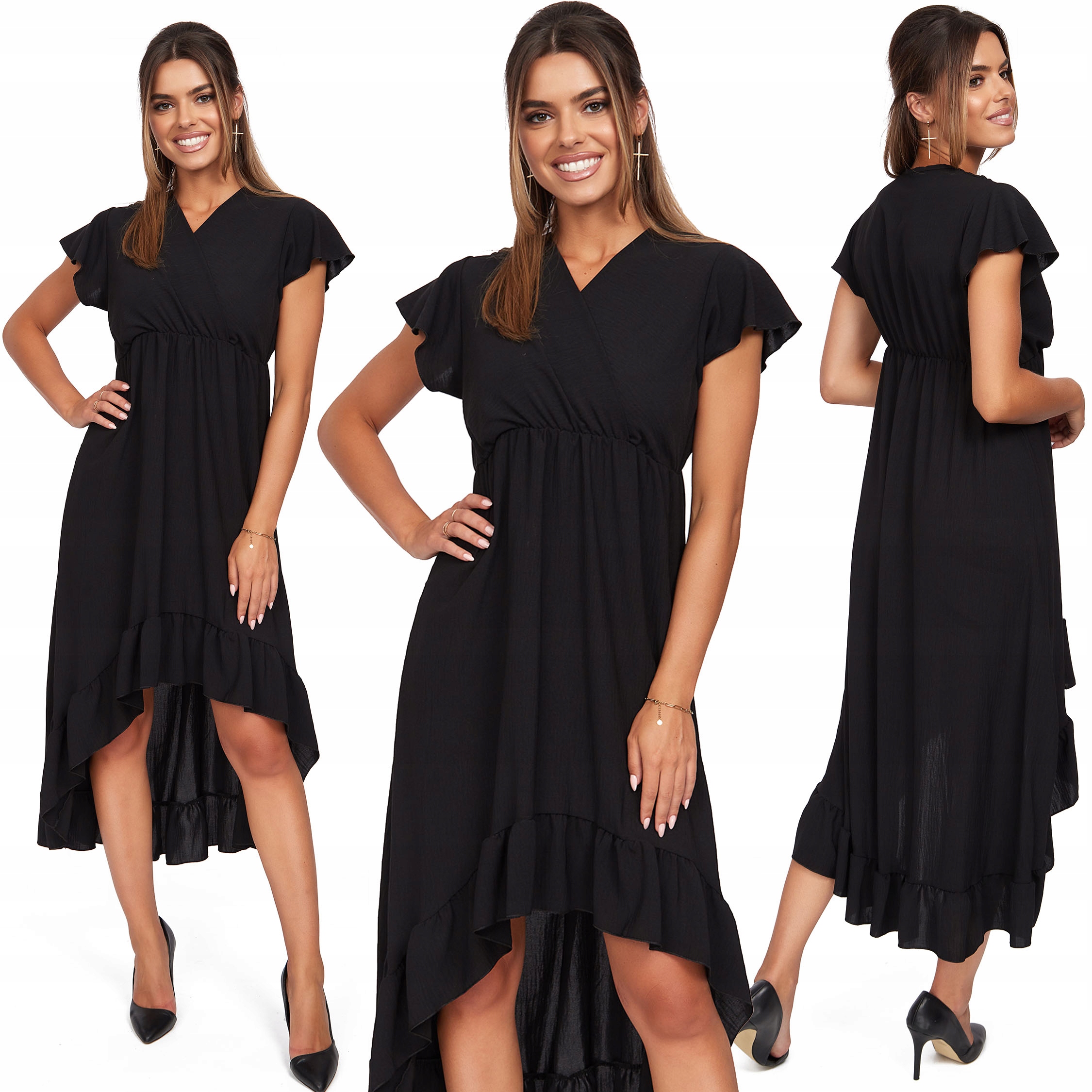 

Asymetryczna Sukienka Kopertowy Dekolt