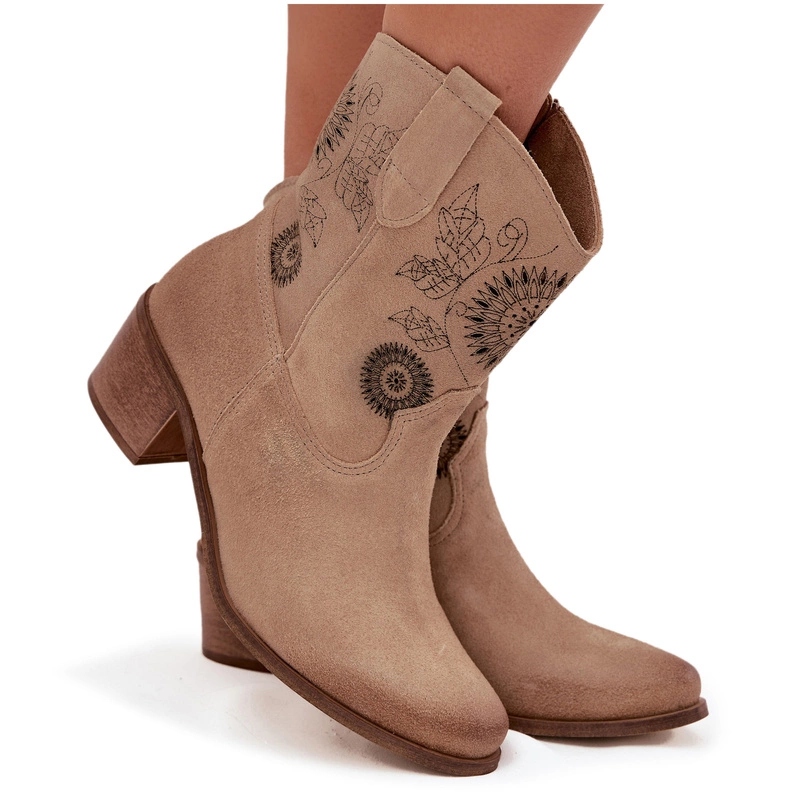 Dámské Kotníkové Boty Z Přírodního Semiše Ažurové Podpatky Zazoo 3844 Béžové 40