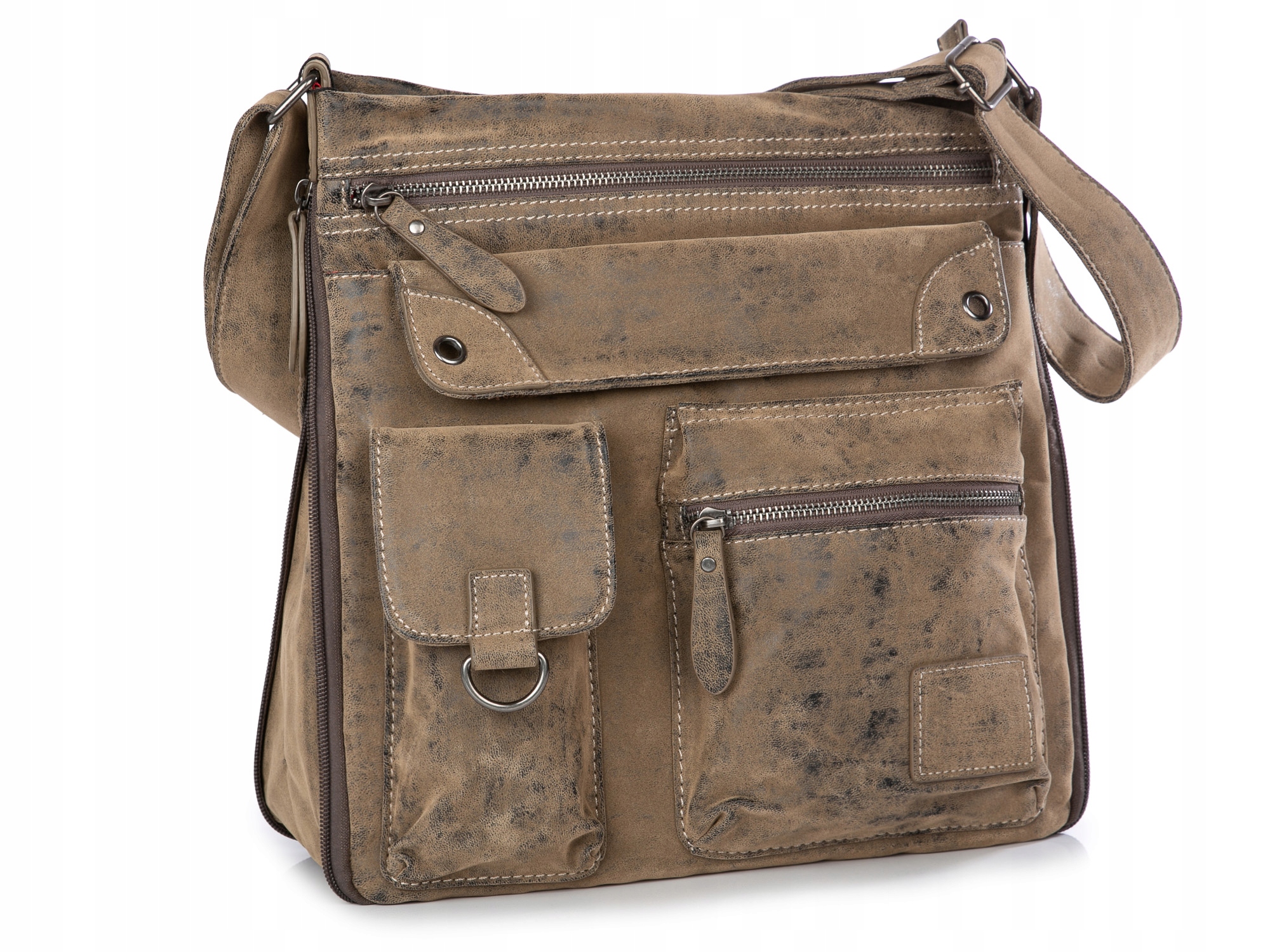 Dámská kabelka rozšiřitelná městská hnědá ve vintage stylu s mnoha kapsami
