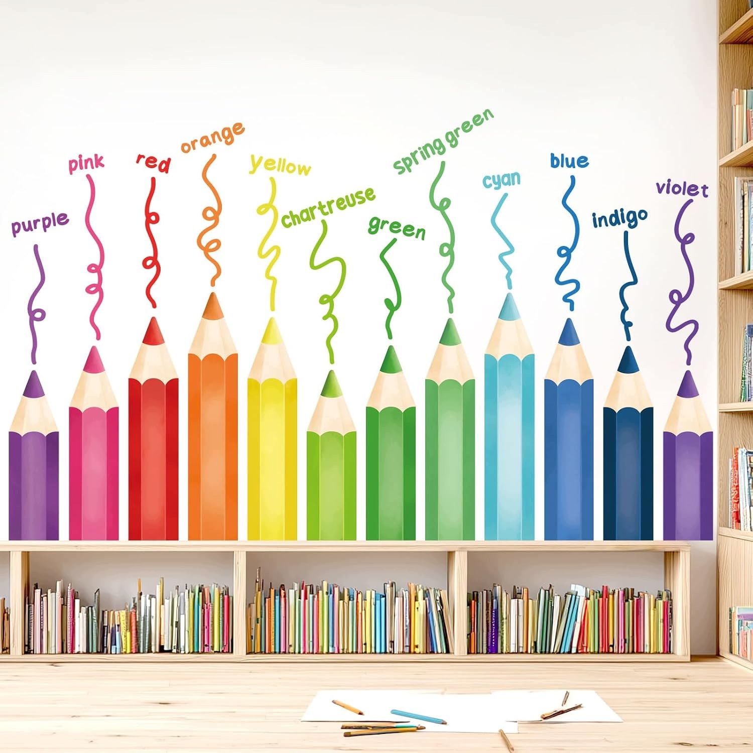 Naklejki ścienne edukacyjne kredki 90x30 cm biały zestaw 2 szt