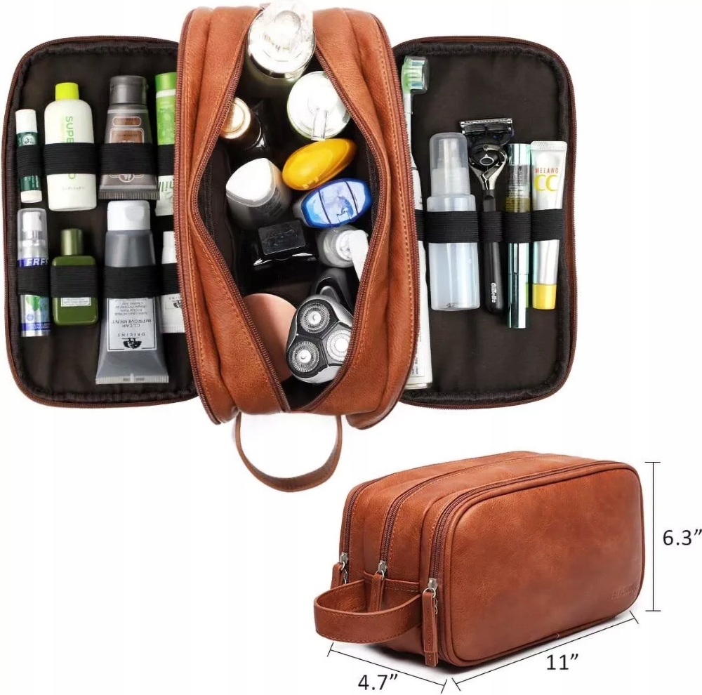 Pánská Kožená Cestovní Kosmetická Taška Velká, Hnědá