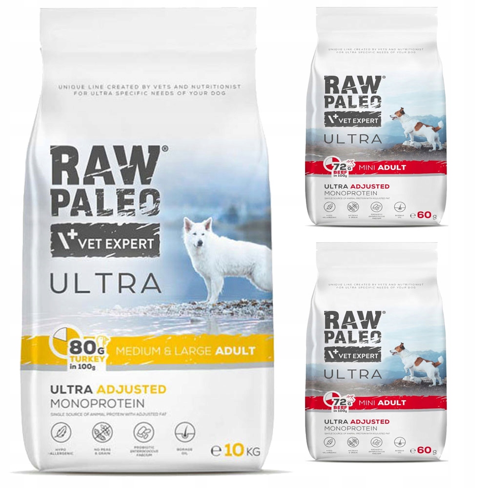 Levně Raw Paleo Ultra Krůta Krůta Medium&large Adult 10KG 2x Hovězí Mini Adult