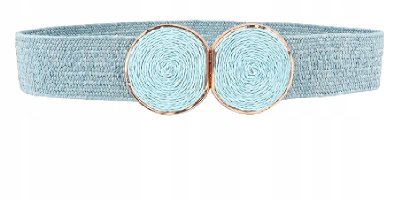 PASEK DAMSKI SŁOMA BOHO ZŁOTY BŁĘKIT ELASTYCZNY