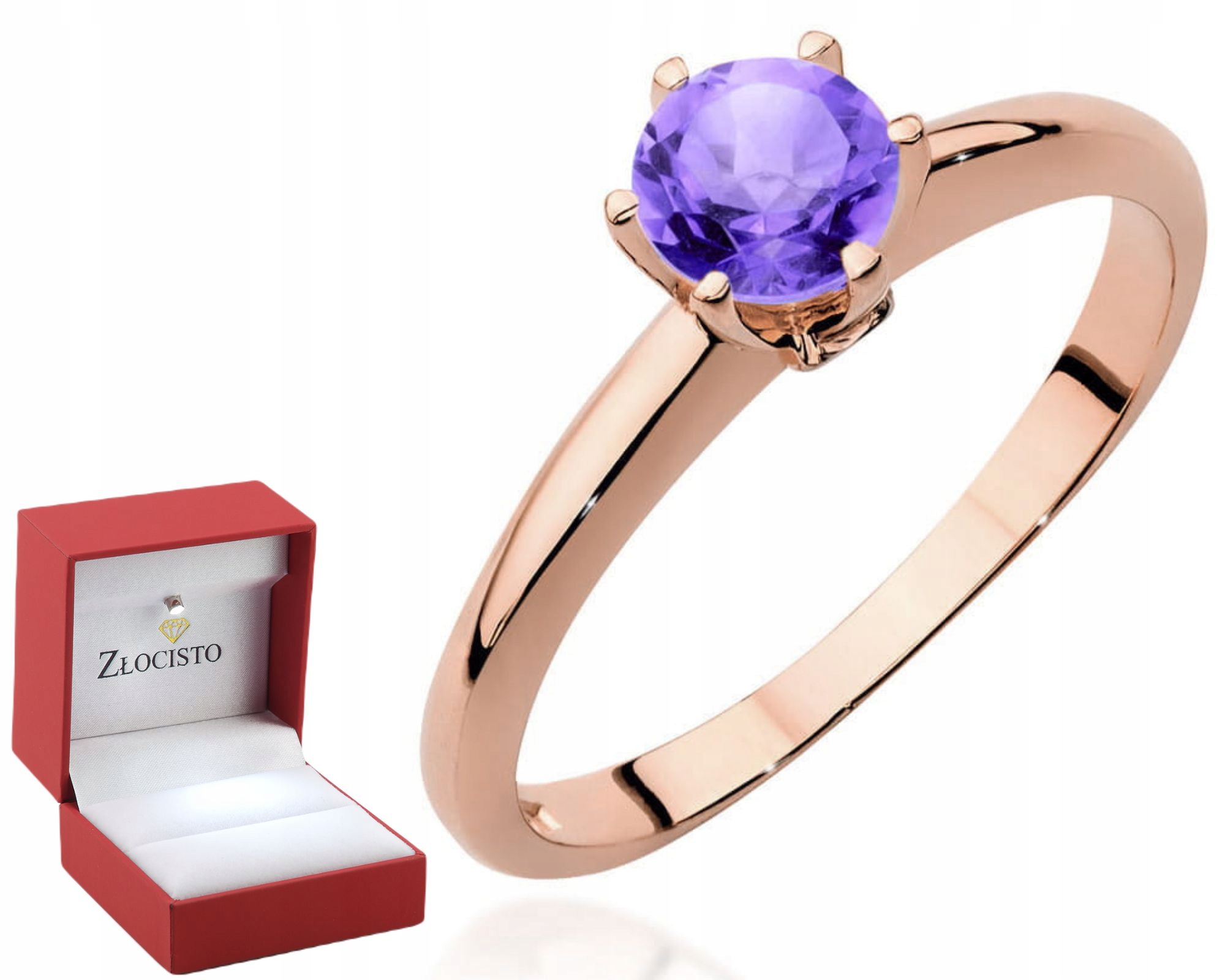 Růžové Zlato Prstýnek S Ametystem Diamant Gravírování 585 Bonus Dárek