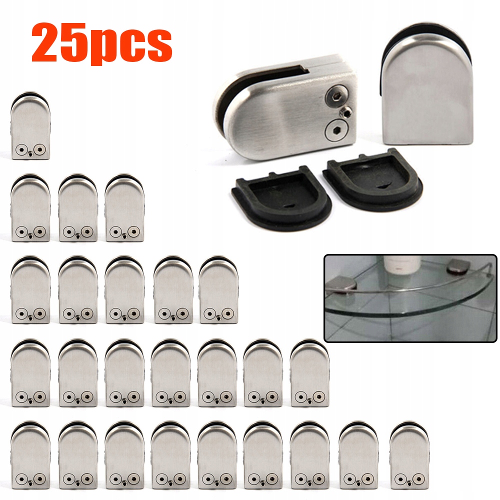 Upínací úchyt z z nerezové oceli, držák na sklo 6-8 mm 25 kusů