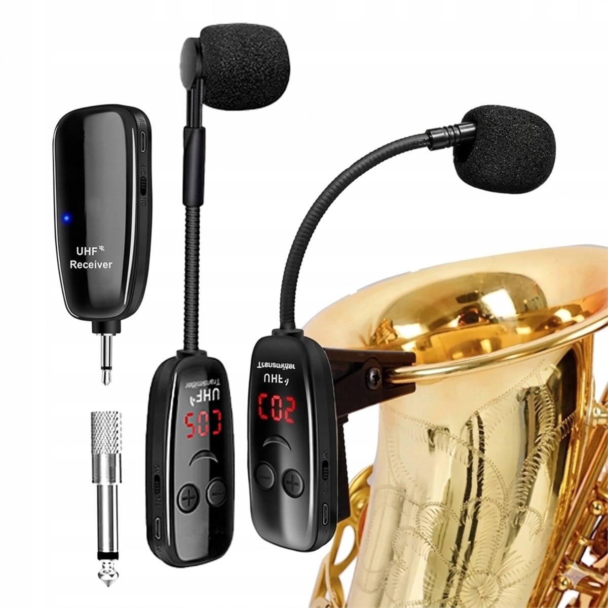 Bezprzewodowe dwa mikrofony do saksofonu z odbiornikiem Shudder SDU-S2