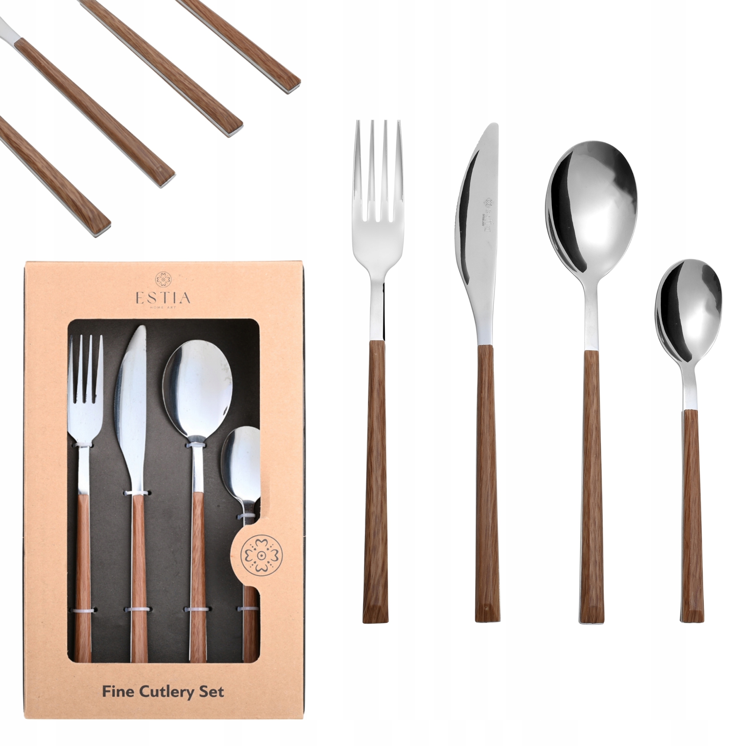 Komplet Příborů 24 ks stříbrné dřevěné nerezová ocel trvanlivé Rustikální