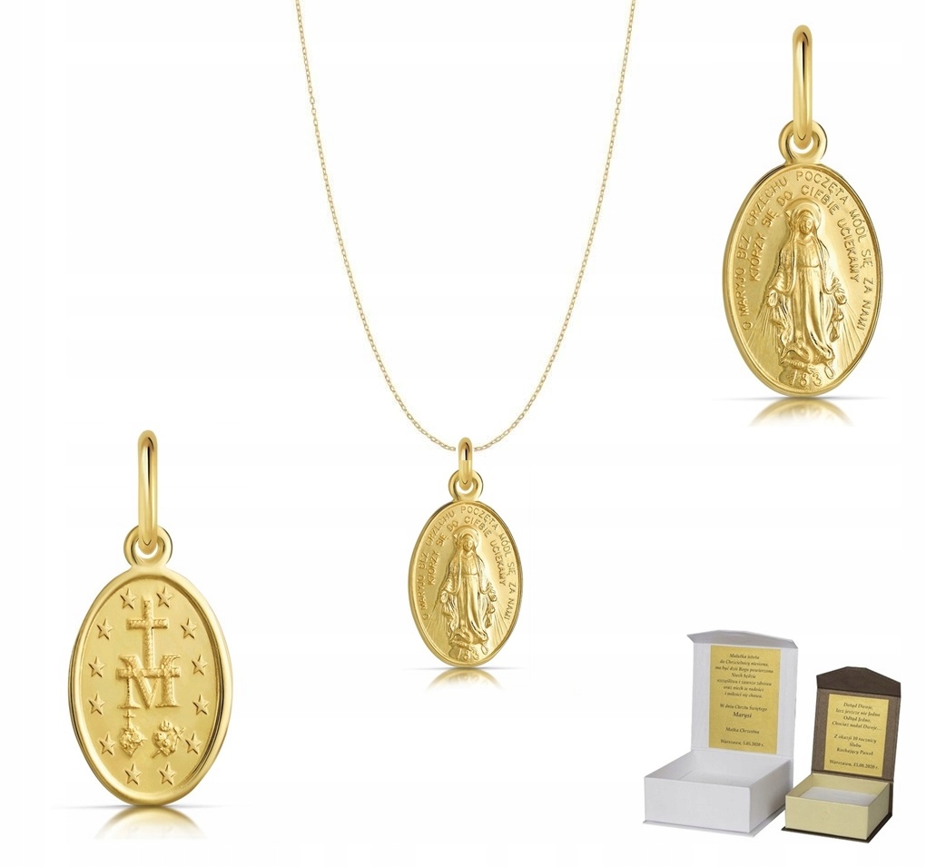Zlatý řetízek pr. 585 Zázračný medailonek Svaté Přijímání Křest 45 cm AZ1MZ7