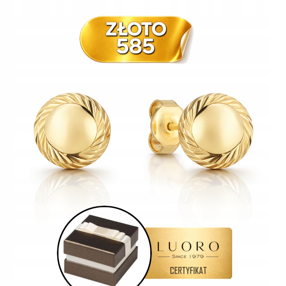 Náušnice Zlaté 585 14K Kolečko Diamantový Okraj 0,7 CM Elegantní Tyčinka