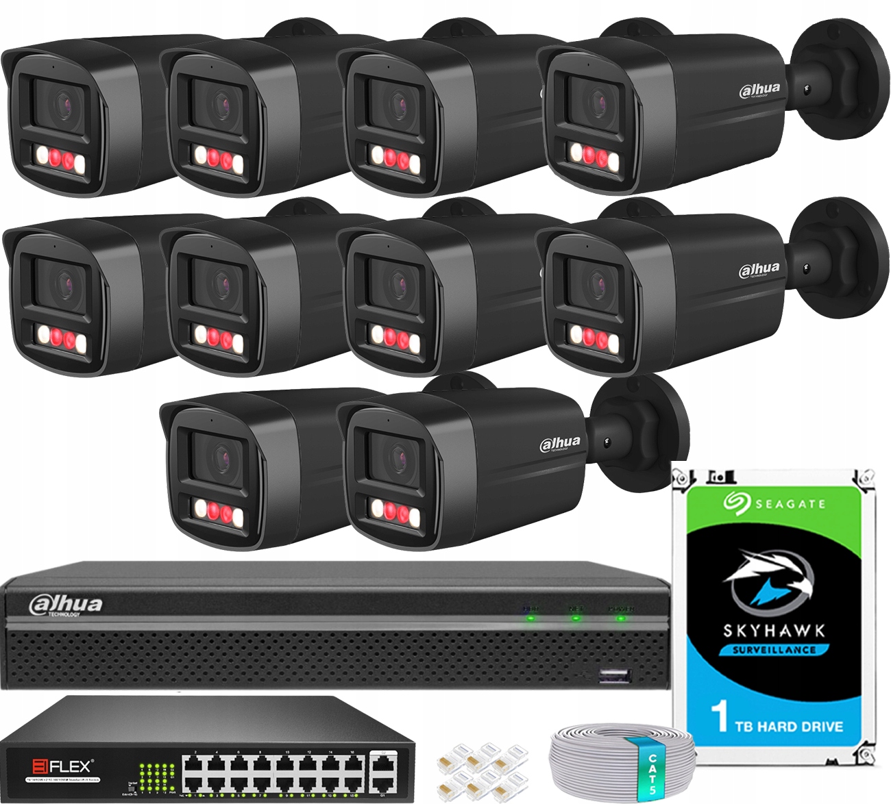 Sada na monitorovanie Dahua 10 kamier 4MPx 2K+ Dual Light 30 m Externé PoE