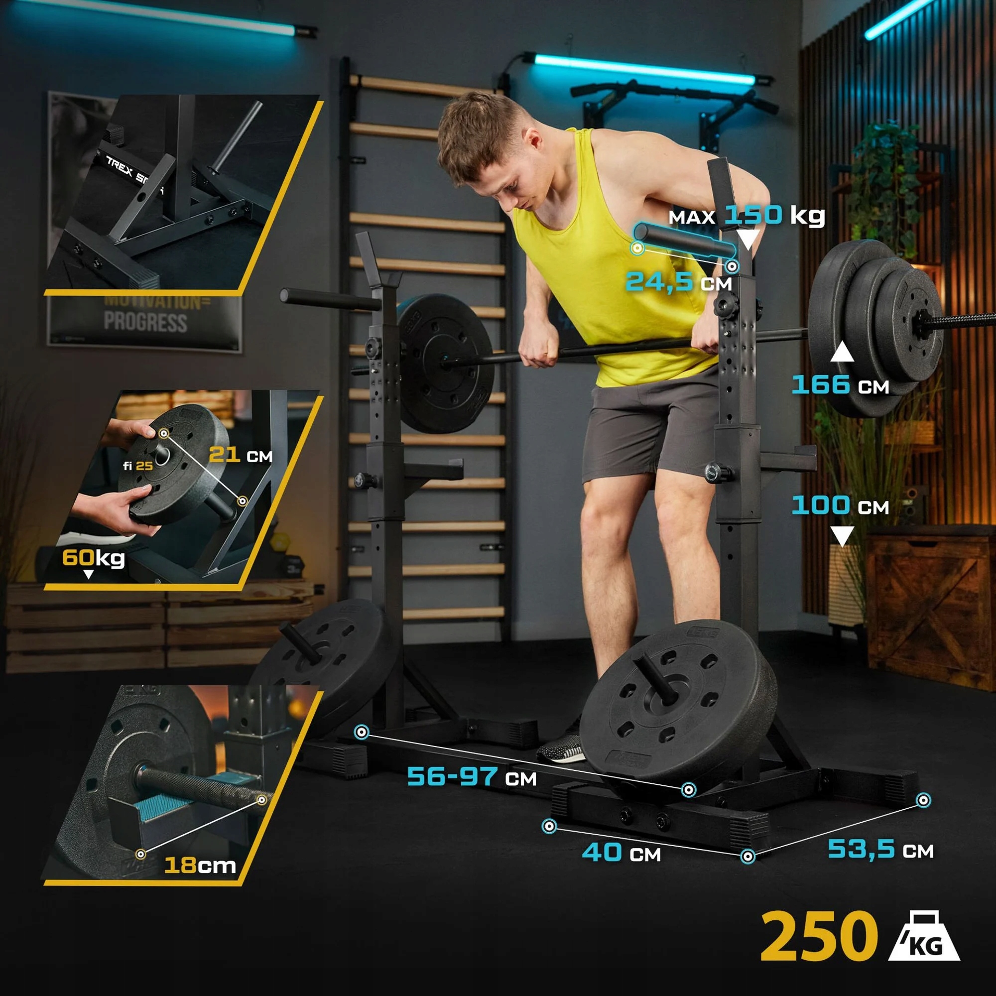 Stojak pod sztangę stojaki regulowane do ćwiczeń dipy asekuracja Trex Sport Stan opakowania oryginalne